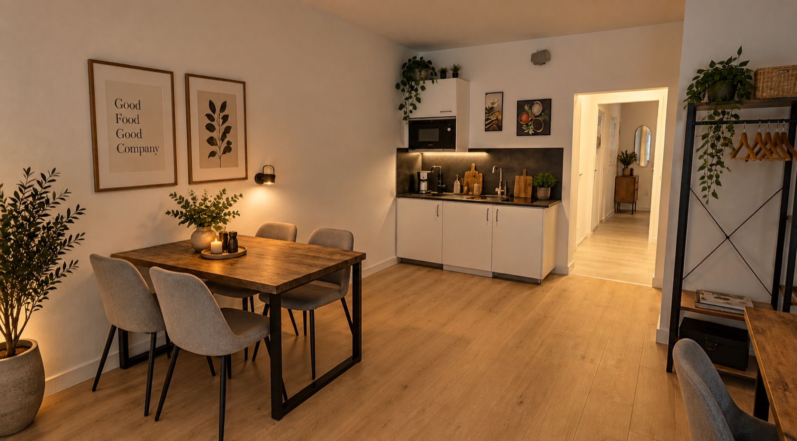 Essecke mit Küchenzeile, Apartment DOM