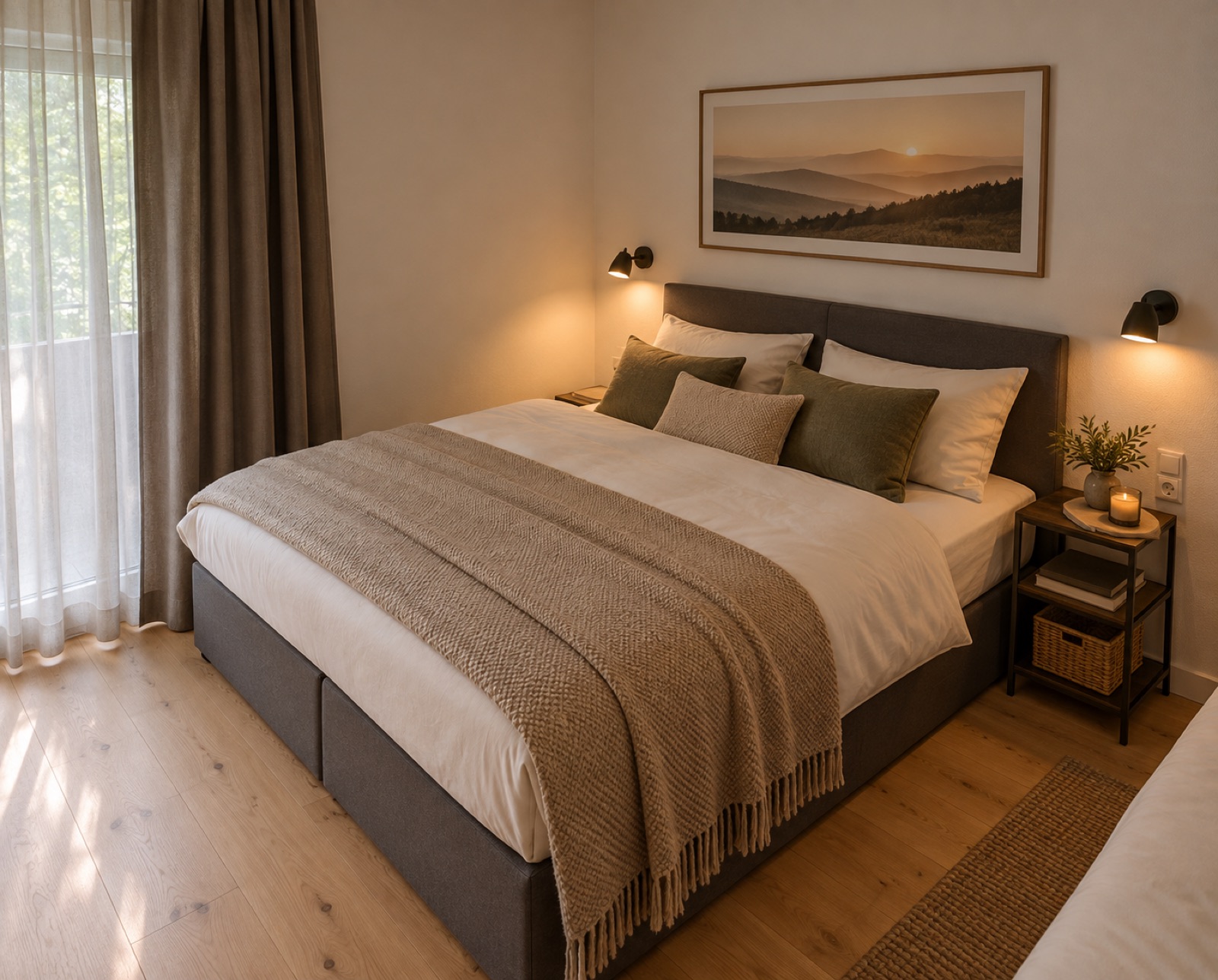 Schlafbereich mit Boxspringbett, Apartment DOM